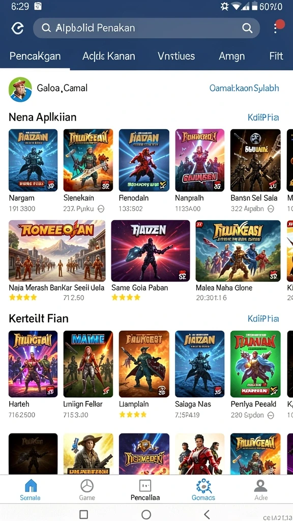 Daftar permainan variatif yang tersedia untuk dipilih.